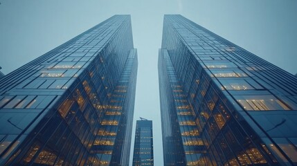 Fototapeta premium Modern skyscrapers rise into the pale sky