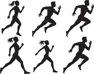 People Running Silhouette vector illustration
