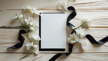 Black Ribbon Sympathy Card Mockup for Sad Grief and Condolence
