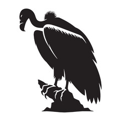 Perched Vulture silhouette with fierce stance – Vulture illustration – Minimalist Vulture vector – Bird silhouette

