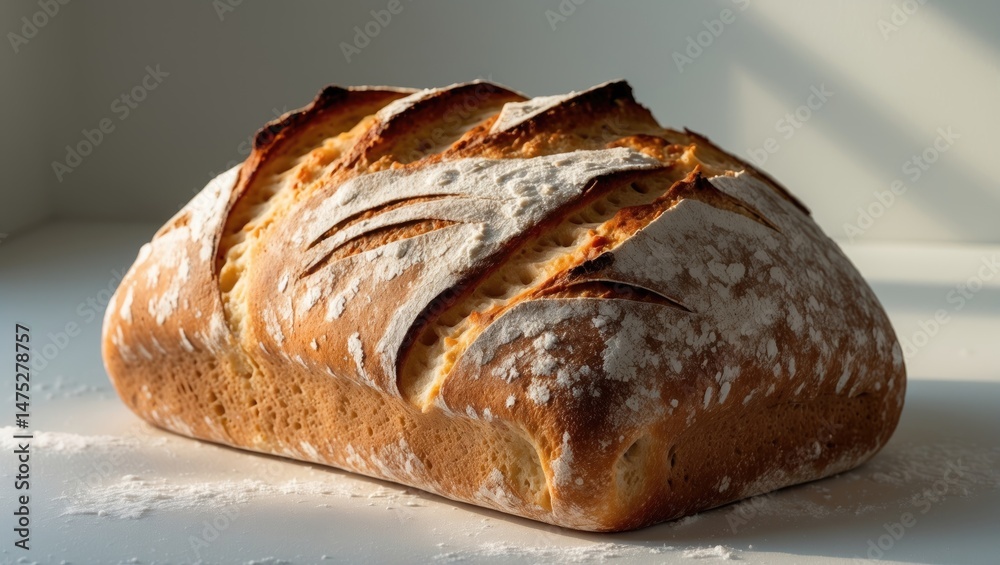 Poster crispy bread roll and whole loaf isolated on white studio backdrop