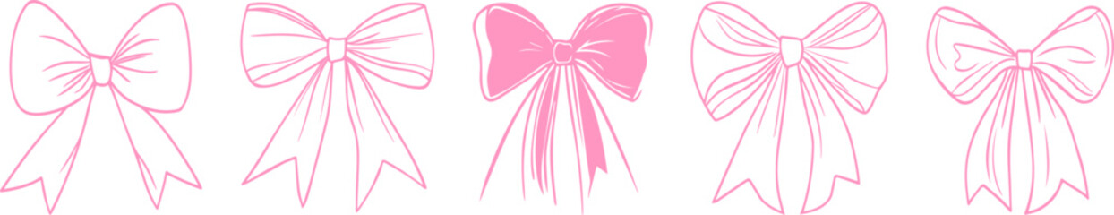 Vintage bow and ribbon frame set with a romantic, coquette touch, perfect for Valentine's Day cards, wedding invites, girly designs, feminine scrapbooking and trendy Y2K elements.