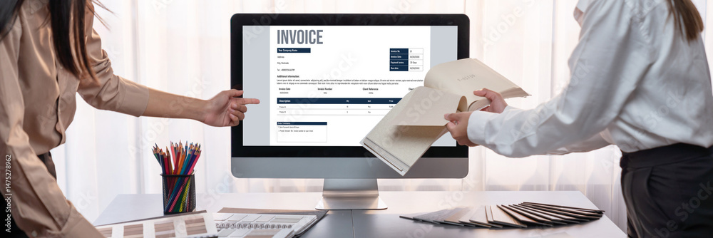 Poster invoice on computer screen from accounting application. computer program for financial and budget of