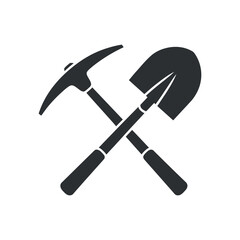 Crossed Pickaxe and Shovel Icon Black and White Mining Tools Graphic