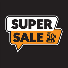 Super sale vector illustration logo. Super sale 50% off icon.