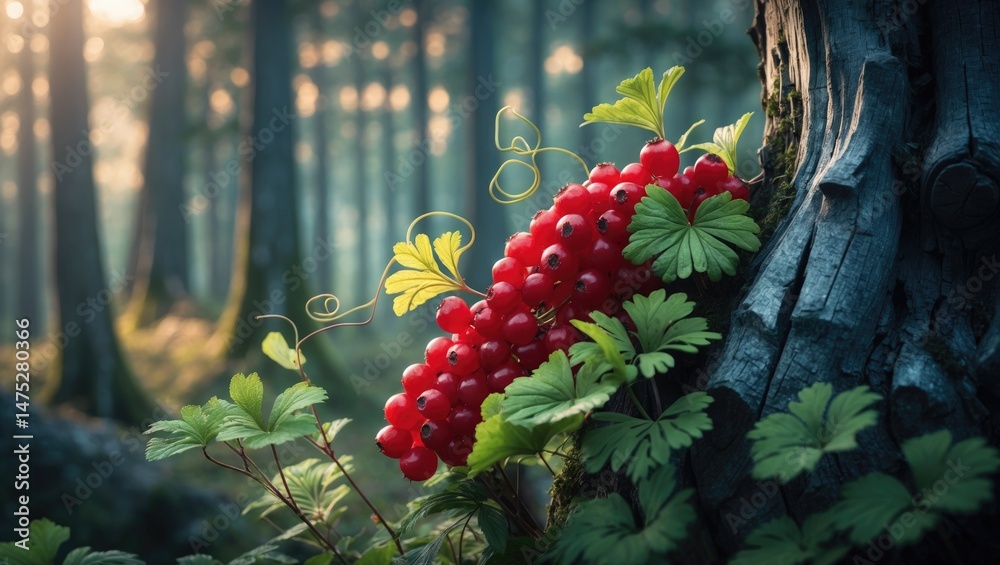 Poster lingonberry grows naturally within forest ecosystems