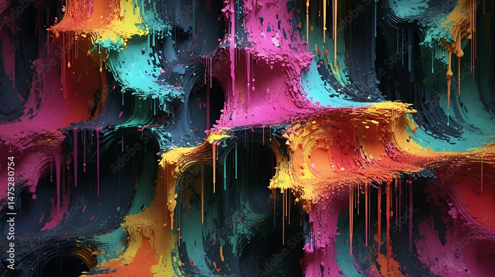 Poster abstract colorful waves and drips create a vibrant and visually dynamic textured background.