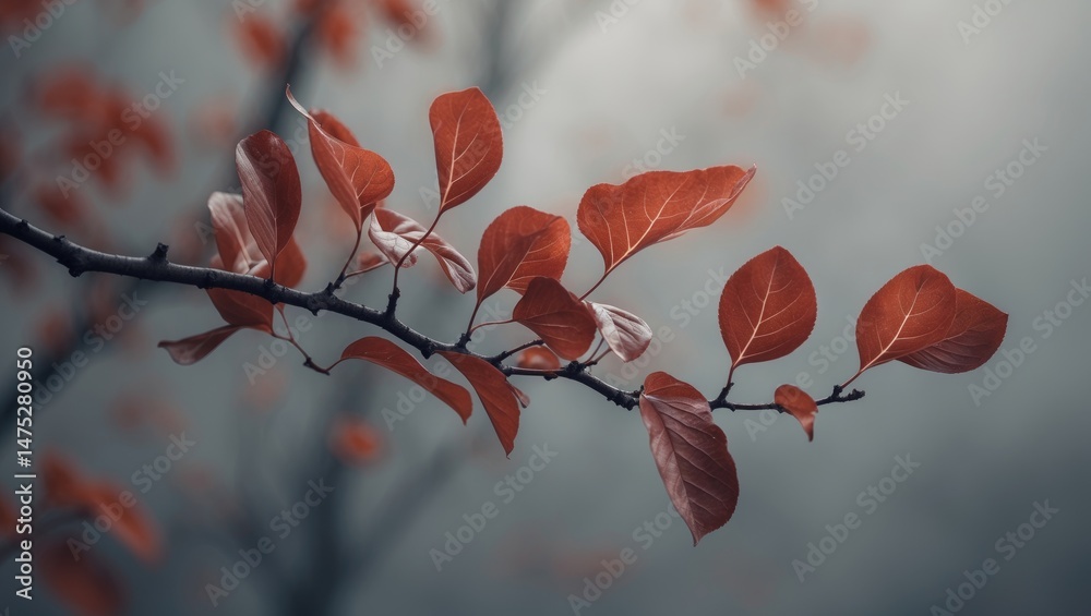 Poster radiant young leaves of a tree unfolding with a blurred scene behind