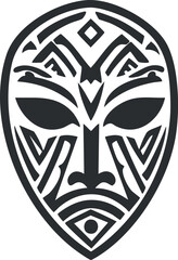 Abstract tribal mask face design with bold black and white tattoo style patterns