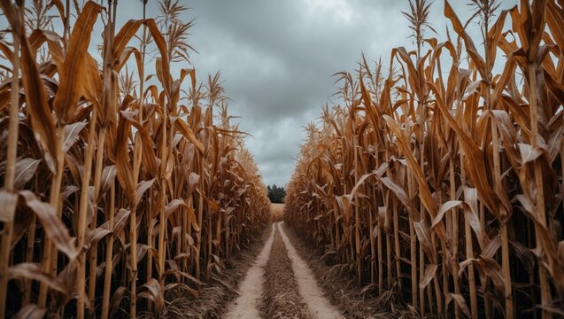Navigating a corn maze with the sky overhead