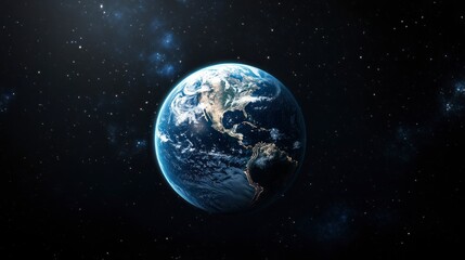 Stunning view of Earth from space showcasing continents and clouds against a starry background