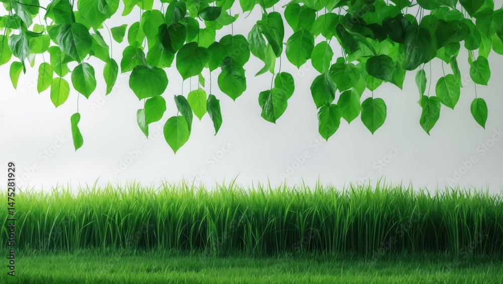 Poster background with isolated green grass and leaves