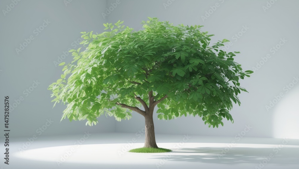 Poster Standalone Tree Against White Background in Forest Environment
