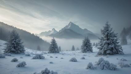 Obraz premium Mountain View Enveloped in Snow