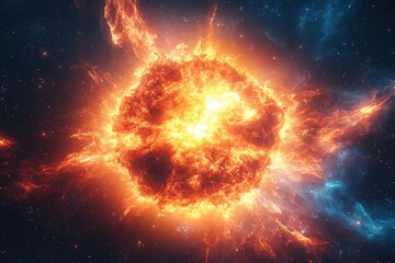 Obraz premium Explosive nebula radiating vibrant colors in the depths of outer space, showcasing the beauty of cosmic phenomena and stellar formations
