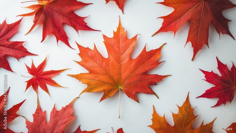 Poster Orange and red maple leaf in macro detail against a plain background
