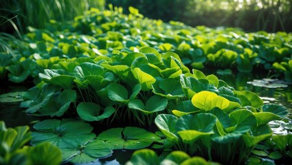 Watercress plant prepared for collection in an abstract nature backdrop