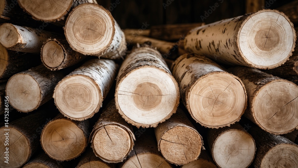 Poster close-up of sawed logs forming a natural pattern