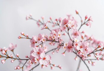 Delicate pink and gray floral wallpaper with small blossoms and leaves, beauty, room