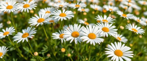 Fototapeta premium Delicate white marguerite daisies in full summer bloom, field, bloom