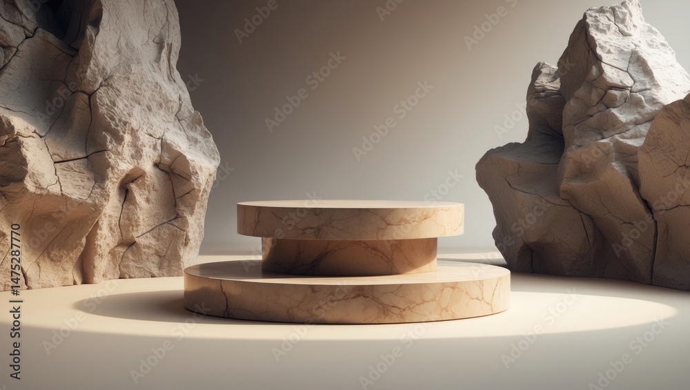 Poster exhibition stand made of stone for product presentation with a neutral background for branding and p