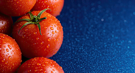 Juicy red tomatoes glistening with dew drops a vibrant burst of freshness