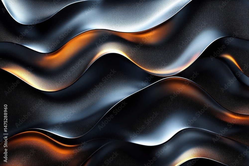 Fototapete Dynamic waves of black and orange undulate in abstract form, creating a captivating visual display of movement and texture in a dark setting