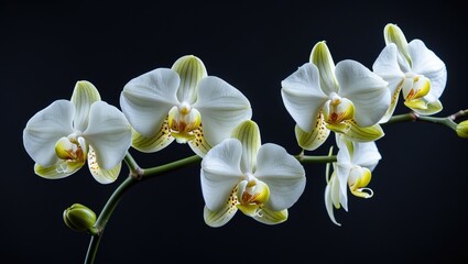 White orchid branch isolated on a black backdrop