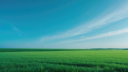 Obraz premium Tranquil rural scene with clean blue sky and expansive meadow