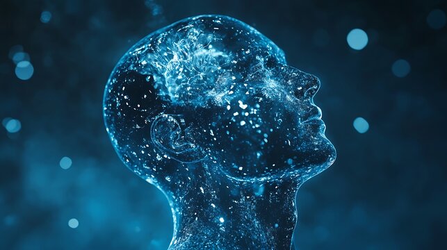 Human head with glowing neural network and futuristic digital effects image