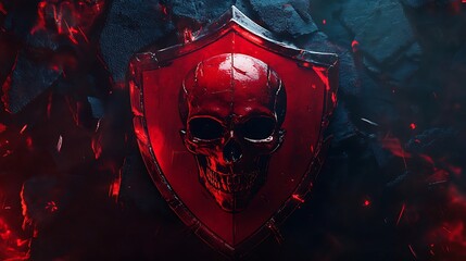 Intricate red skull design on shield representing bold security and defense image