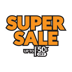 Super sale vector illustration logo. Super sale 50% off icon.