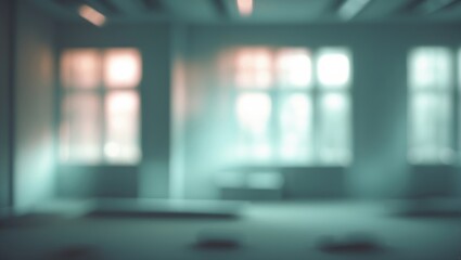Out-of-focus industrial building with windows and open area