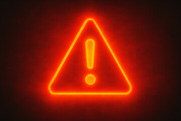 A glowing red warning sign symbol in a triangular shape alerts viewers to potential danger and emphasizes caution in various contexts. Ideal for safety and awareness campaigns.