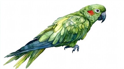 Obraz premium Exquisite Green Parrot Watercolor Illustration Isolated on White Background