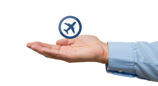 Isolated Hand Holding Airplane Icon