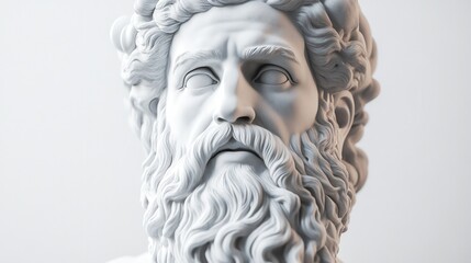 Zeus Ancient Marble Greek Sculpture Decoration Head Bust Isolated on White Background