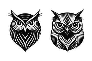 Owl head logo, silhouette Vector bundle  illustration