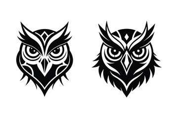 Owl head logo, silhouette Vector bundle  illustration