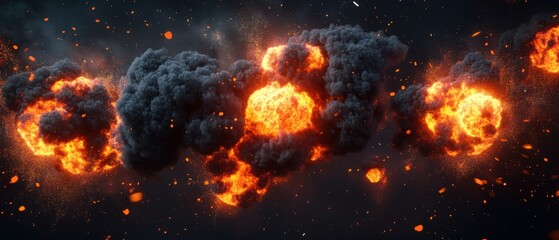 Fiery Explosion with Dark Smoke and Glowing Embers Abstract Art Style Dramatic Scene
