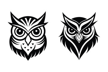 Owl head logo, silhouette Vector bundle  illustration