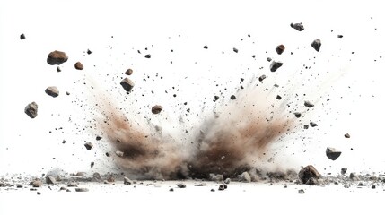 PNG Flying debris with dust rocks explosion scattered.