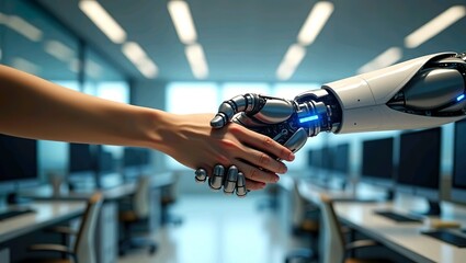 Handshake between ai agent and human represents collaboration 