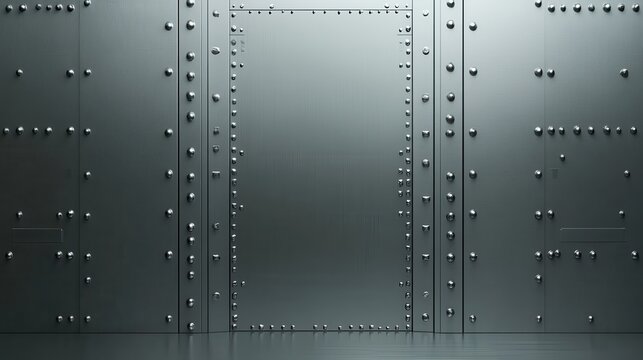 Front v iew of light silver bank vault door, closed. 3D Render illustration , no logos, no brands