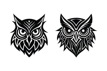Owl head logo, silhouette Vector bundle  illustration