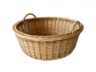 Wicker basket PNG, woven storage basket PNG, rustic home decor PNG, natural material container PNG, transparent background image