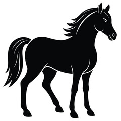 Black stallion silhouette vector illustration, a running equine drawing