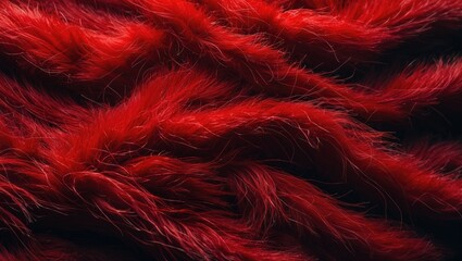 Fototapeta premium Textured red synthetic fibers on a horizontal fabric background, highlighting abstract textile design and material details.