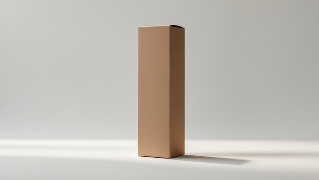 White background display of a tall, empty cardboard box with packaging template design
