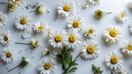 Obraz premium Chamomile daisies with white blooms in a garden setting.